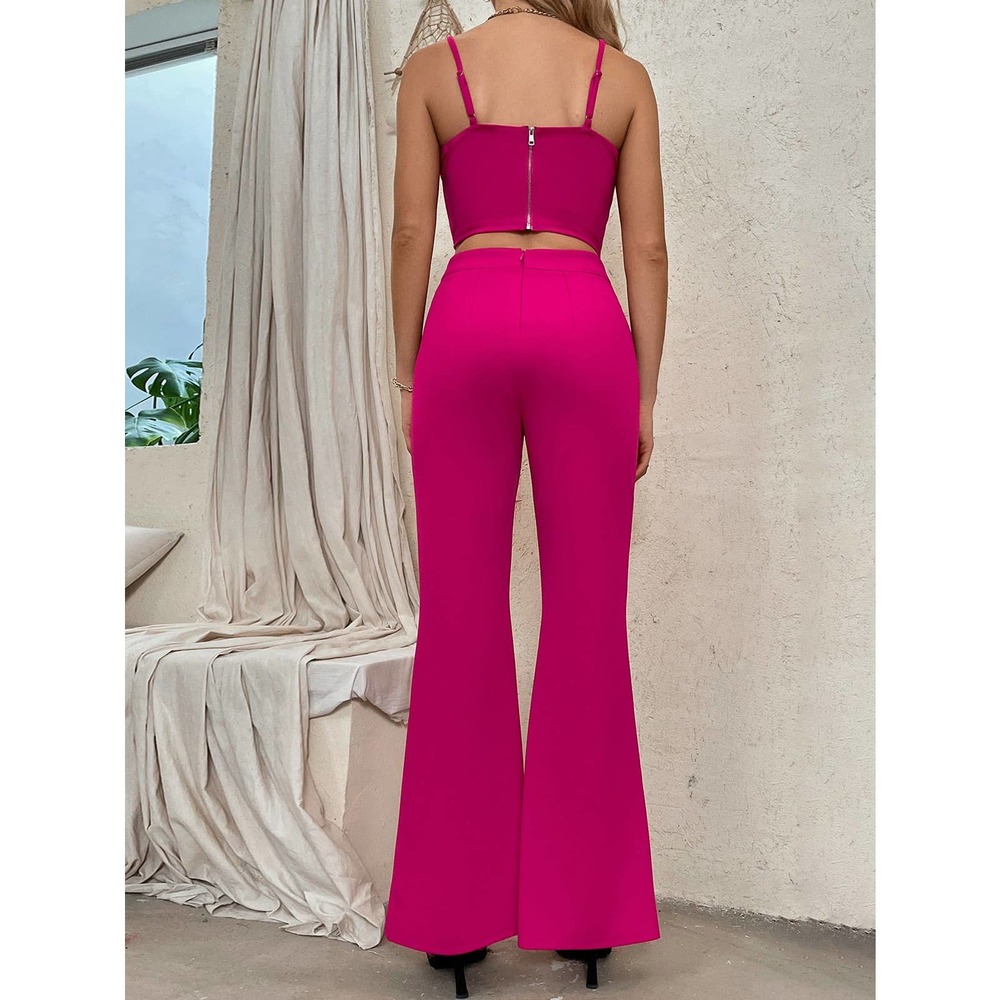 2 piece set: Zip Back Bustier Cami crop Top & Flare Leg Pants black - Picture 8 of 11